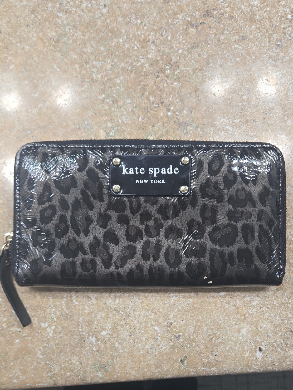 kate spade Leopard-Print Zip Around Wallet - Black and Brownish Gray